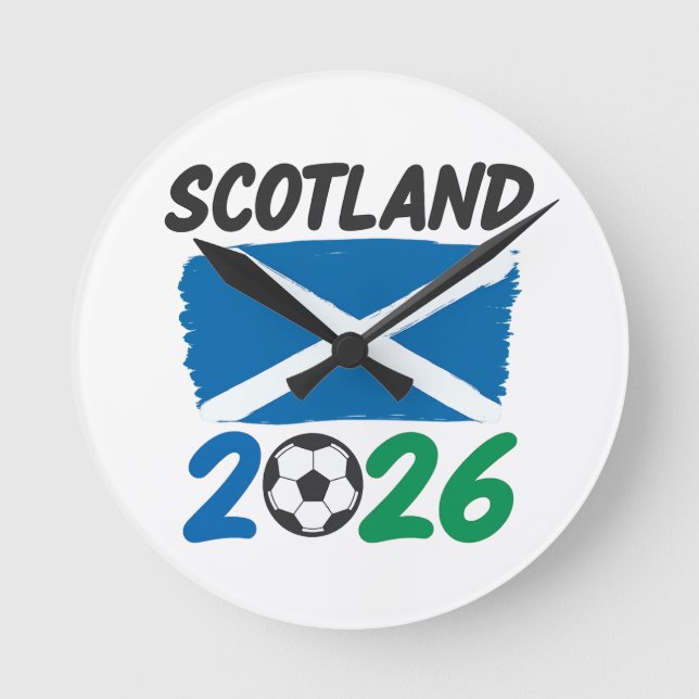 Scotland 2026 Soccer Fan Design / Saltire and Foot Round Clock (Front)
