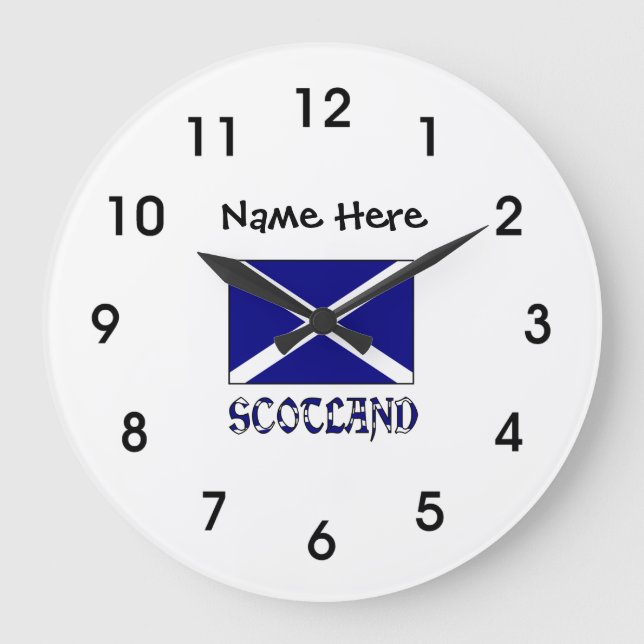 Scotland and Scottish Flag with Your Name Large Cl Large Clock (Front)