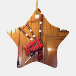 Scotland Bagpipe Tartan Plaid Musical Instrument Ceramic Tree Decoration