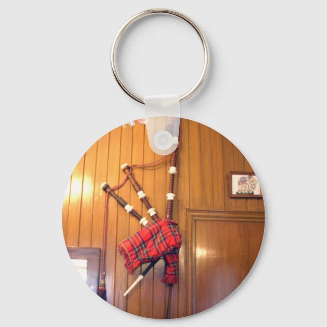 Scotland Bagpipe Tartan Plaid Musical Instrument Key Ring (Front)