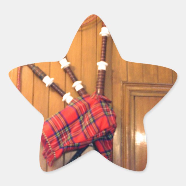 Scotland Bagpipe Tartan Plaid Musical Instrument Star Sticker (Front)
