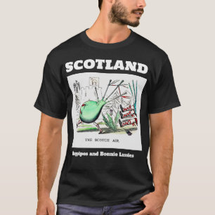 Scotland Bagpipes and Bonnie Lassies Black T-Shirt