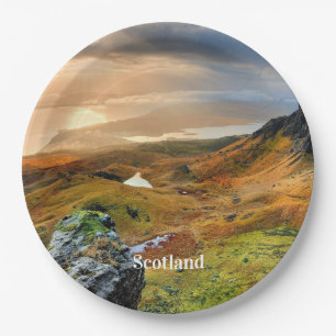 Scotland, beautiful mountain landscape, paper plate