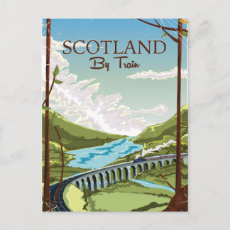Scotland By train locomotive Travel poster Postcard