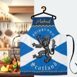 Scotland Chefs Apron, Edinburgh, Scottish Flag Apron<br><div class="desc">Personalised Scotland Chefs Kitchen Apron featuring patriotic styling with Rampant,  Flag of Scotland together with easily customised "city / person" name. Perfect gift for Scottish patriots and sports fans - love my country,  fathers day,  barbecue,  holiday house</div>
