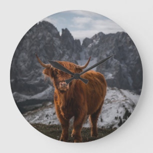 Scotland Cow Mountains: Nature Photography Large Clock