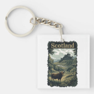 Scotland Design: Highland Cow, Castle, and Scenery Key Ring