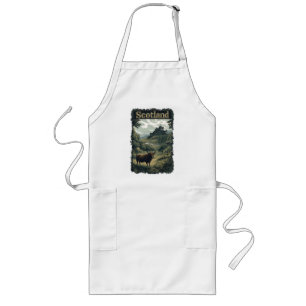 Scotland Design: Highland Cow, Castle, and Scenery Long Apron