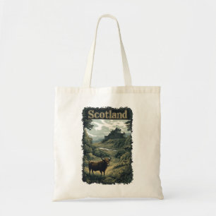 Scotland Design: Highland Cow, Castle, and Scenery Tote Bag