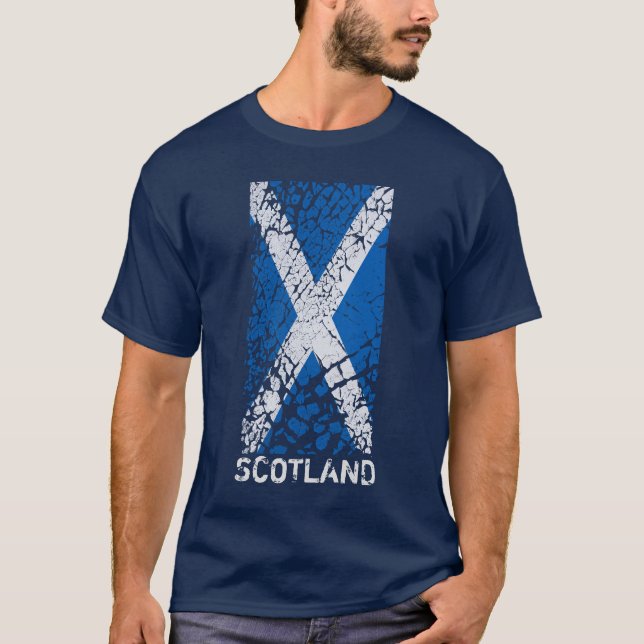 Scotland + Distressed Scottish Flag T-Shirt (Front)