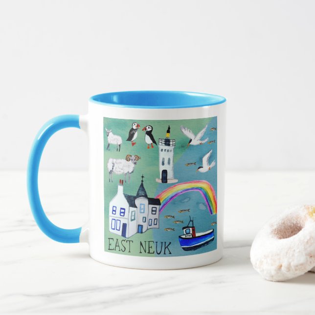 Scotland East Neuk Fife Coastal Watercolor Art Mug (With Donut)