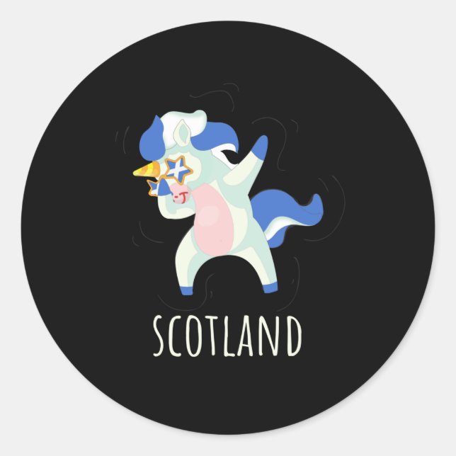Scotland Flag Dabbing Unicorn Classic Round Sticker (Front)