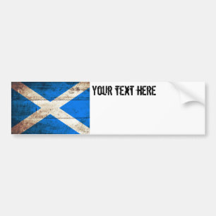 Scotland Flag on Old Wood Grain Bumper Sticker