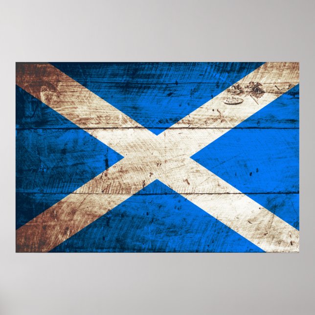 Scotland Flag on Old Wood Grain Poster (Front)