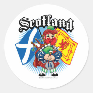 Scotland Flags and Piper Classic Round Sticker