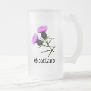 Scotland flower thistle frosted glass beer mug