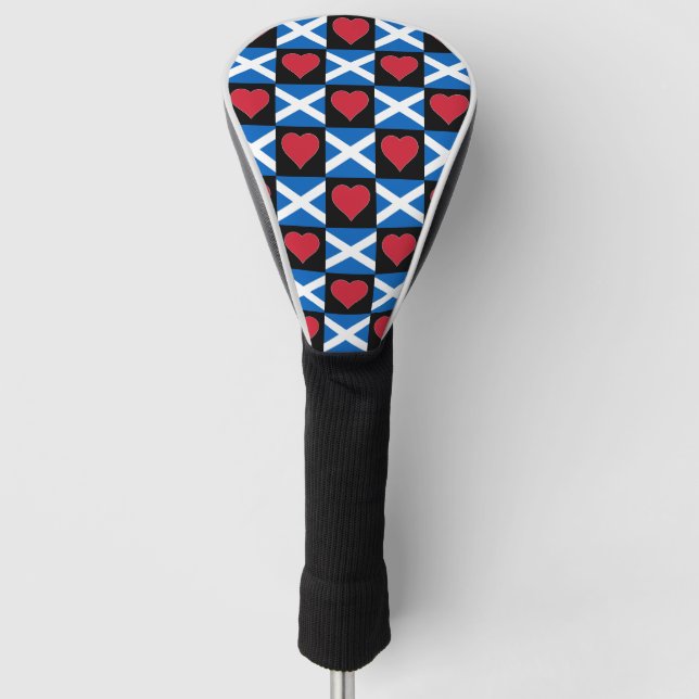 Scotland Golf Lover Heart Pattern Scottish Flag Golf Head Cover (Front)