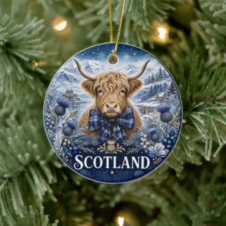 Scotland Highland Cow Scenic Keepsake Ceramic Tree Decoration