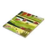 Scotland Highland Cows in Autumn Farm Field Tile<br><div class="desc">This cute design features original art of Autumn trees, rolling hills and adorable fluffy Highland cattle! This design is part of my Happy Places series!</div>