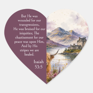 Scotland Highlands Aesthetic, Isaiah 53:5 Bible Heart Sticker