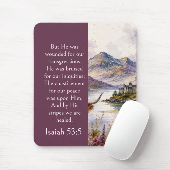 Scotland Highlands Aesthetic, Isaiah 53:5 Bible  Mouse Mat (With Mouse)