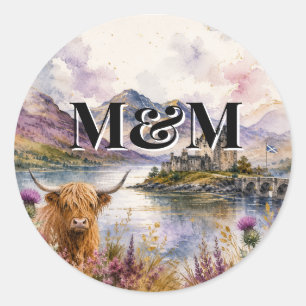 Scotland Highlands Aesthetic, Monogram Modern Classic Round Sticker