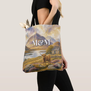 Scotland Highlands Aesthetic, Monogram Modern Tote Bag