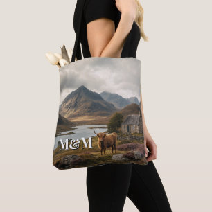 Scotland Highlands Aesthetic, Monogram Modern Tote Bag