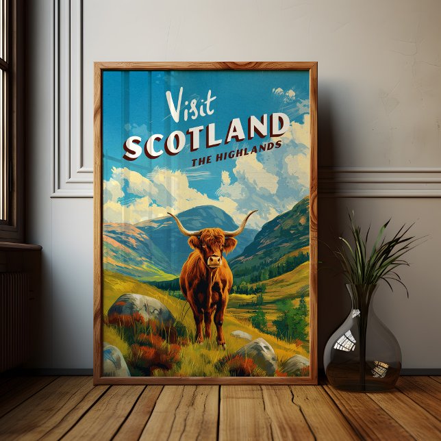Scotland Highlands Vintage Travel Poster Cow (Creator Uploaded)