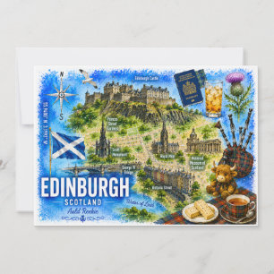 Scotland Illustrated Map Edinburgh Castle Postcard