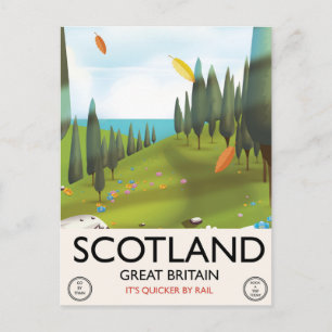 Scotland 'It's quicker by rail' Travel poster Postcard