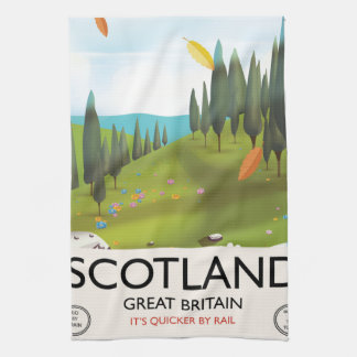 Scotland 'It's quicker by rail' Travel poster Tea Towel