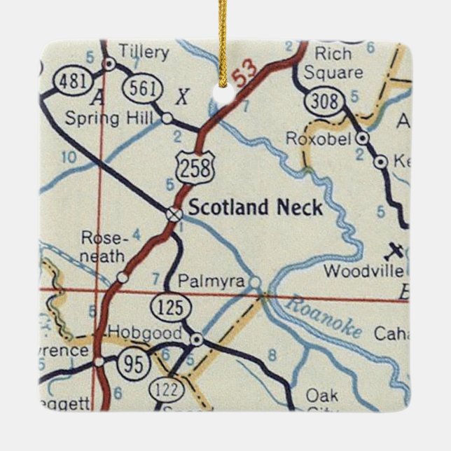Scotland Neck NC Vintage Map Ceramic Ornament (Back)