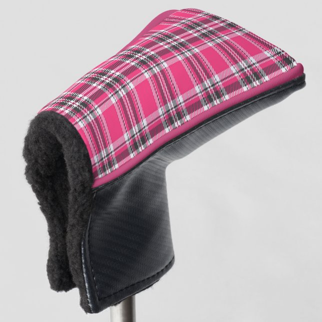 Scotland Pink and Black Tartan Plaid Golf Head Cover (3/4 Front)