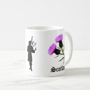 Scotland Piper silhouette ,National flower thistle Coffee Mug