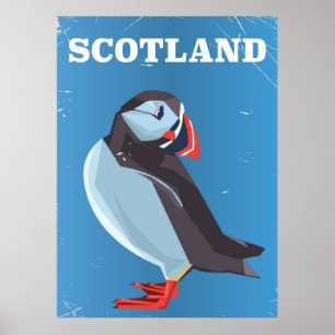 Scotland Puffin bird Vintage travel poster