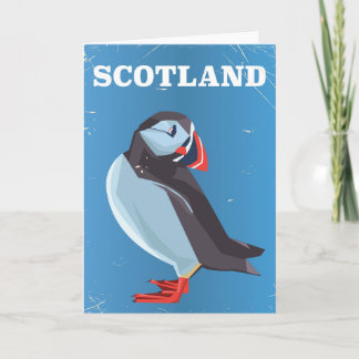 Scotland Puffin bird Vintage travel poster Holiday Card