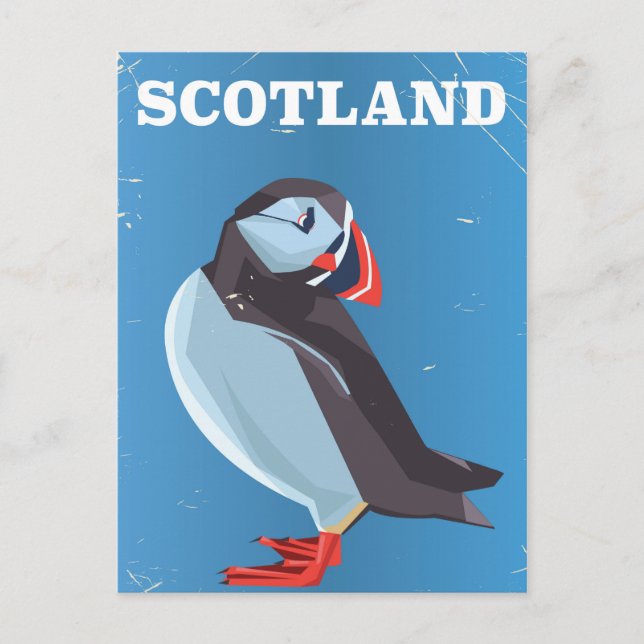 Scotland Puffin bird Vintage travel poster Postcard (Front)