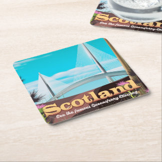 Scotland Queensferry Crossing travel poster Square Paper Coaster