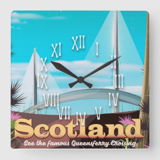 Scotland Queensferry Crossing travel poster Square Wall Clock