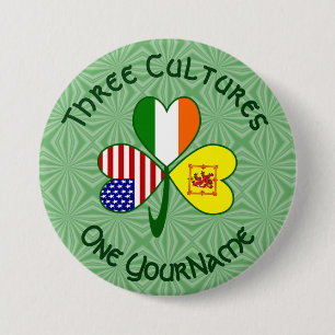 Scotland Rampant USA Ireland Flags Shamrock Name 7.5 Cm Round Badge