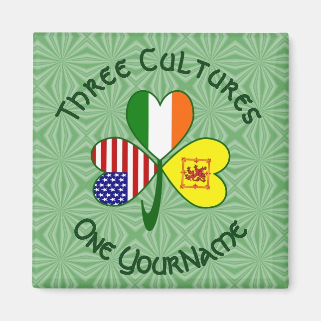 Scotland Rampant USA Ireland Flags Shamrock Name Magnet (Front)