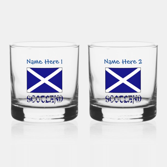 Scotland Scottish Flag Blue Personalisation  Whiskey Glass (Front)