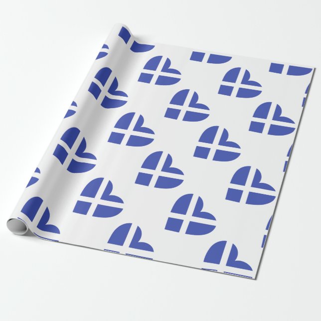 Scotland/Scottish Flag-inspired Hearts Wrapping Paper (Unrolled)