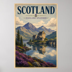 Scotland Scottish Highland Illustration Travel Art Poster