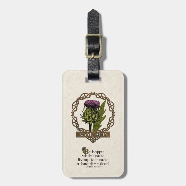 Scotland Scottish Thistle Celtic Knots Proverb Luggage Tag (Front Vertical)