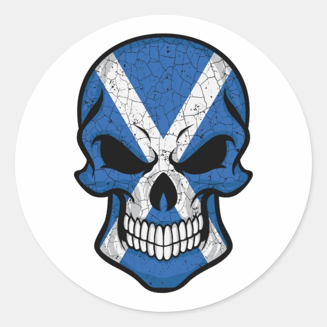 Scotland Smiling Skull Flag Classic Round Sticker (Front)