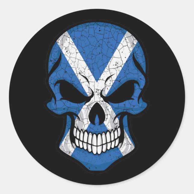 Scotland Smiling Skull Flag Classic Round Sticker (Front)