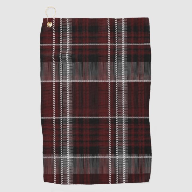 Scotland Tartan Burgundy Grey Celtic Plaid Golf Towel (Front)