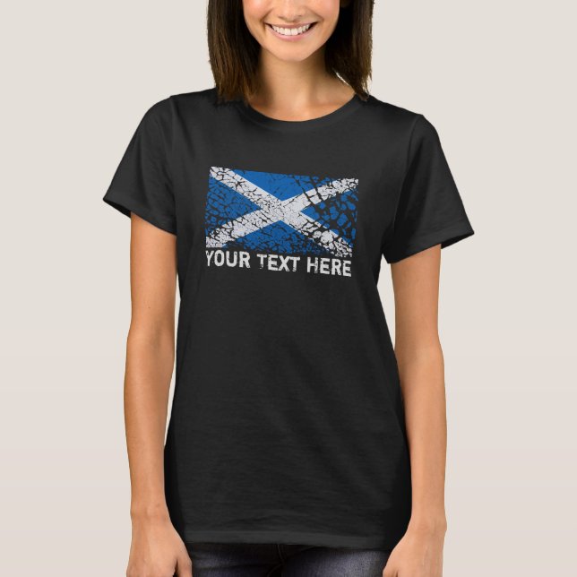 Scotland Text + Grunge Scottish Flag T-Shirt (Front)
